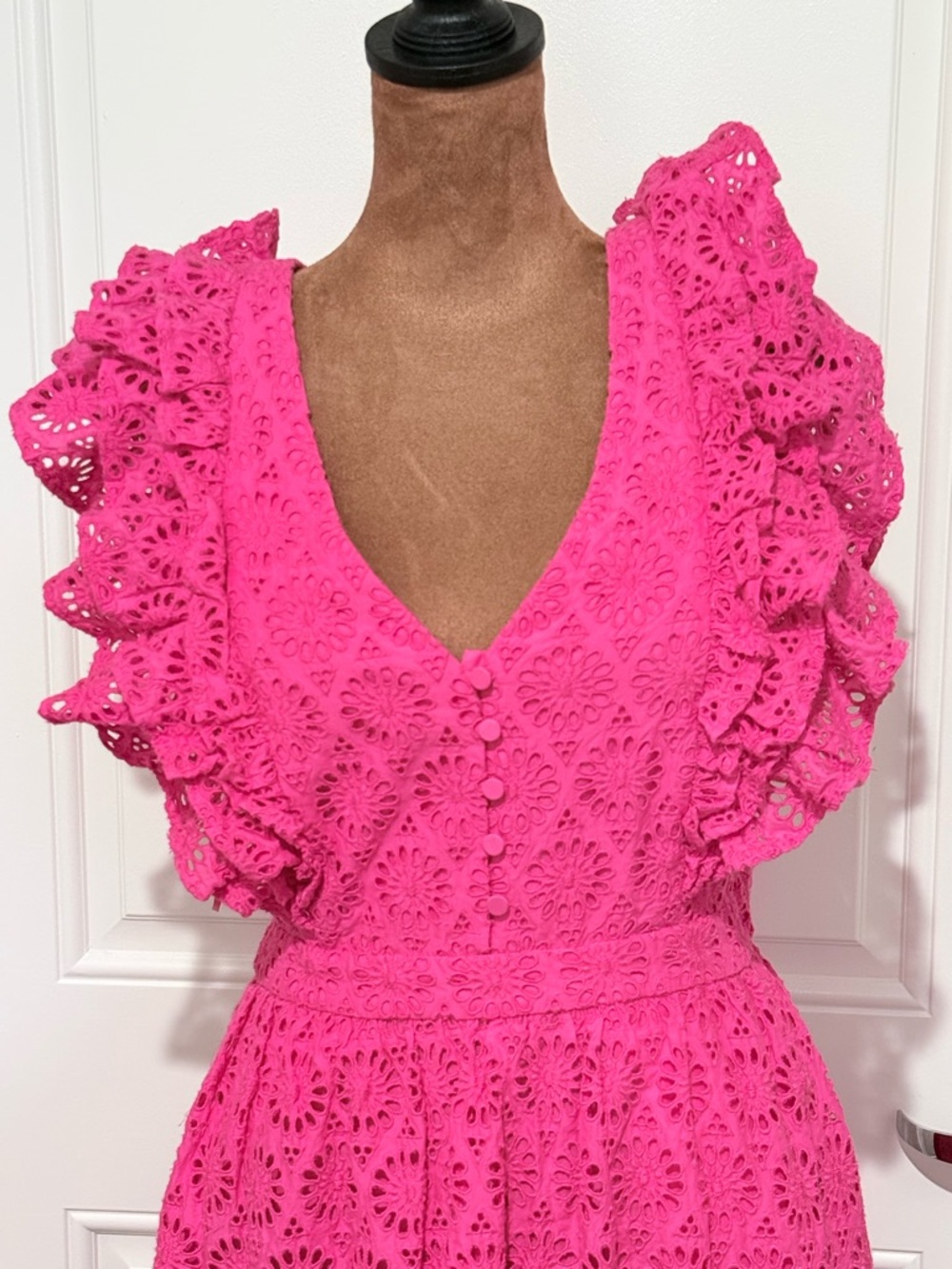 NWT J.Crew Pink Eyelet Midi Dress Ruffle Sleeve Button Front Summer Dress - Picture 3 of 15